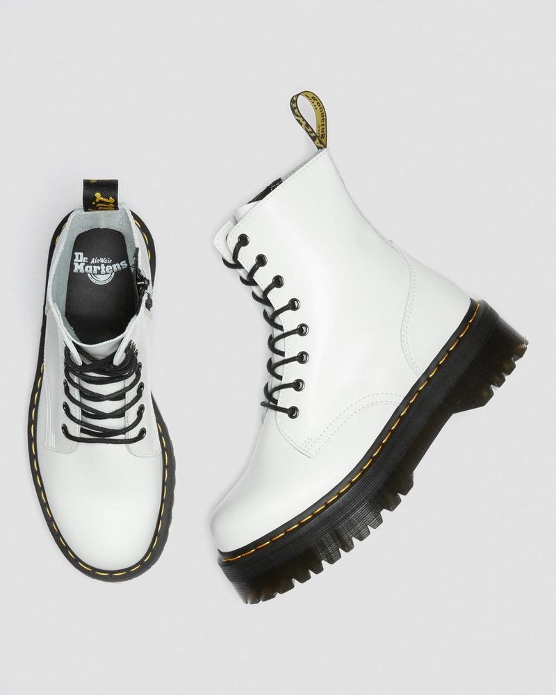 Dr Martin Martens Jadon Boot Smooth Leather Platforms (Polished Smooth) Platforms Boots White | IE77-P2BU