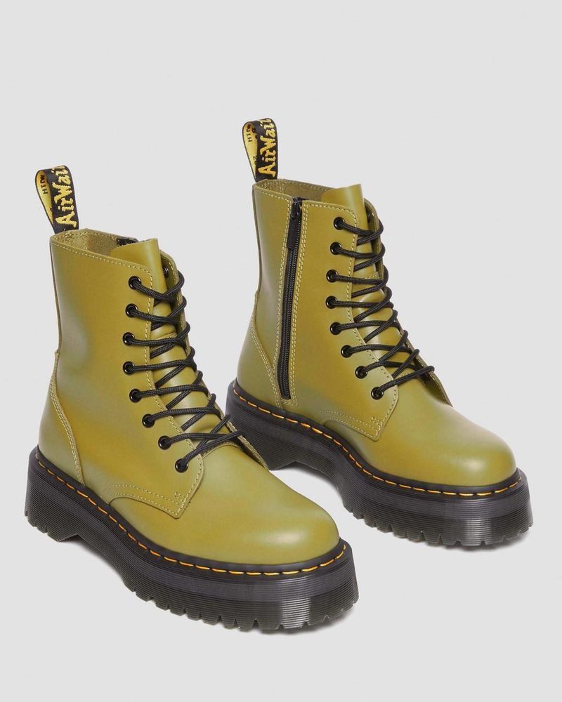 Dr Martin Martens Jadon Boot Smooth Leather Platforms (Smooth Leather) Platforms Boots Antique Olive | GQ09-M2XU