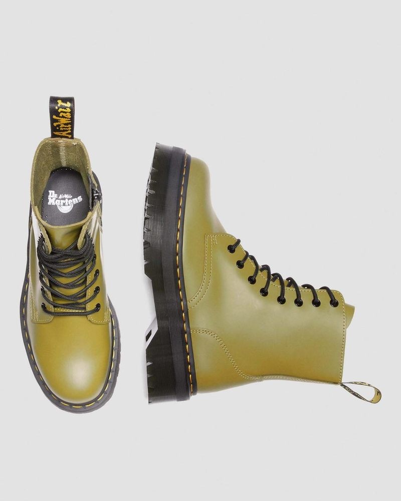 Dr Martin Martens Jadon Boot Smooth Leather Platforms (Smooth Leather) Platforms Boots Antique Olive | GQ09-M2XU