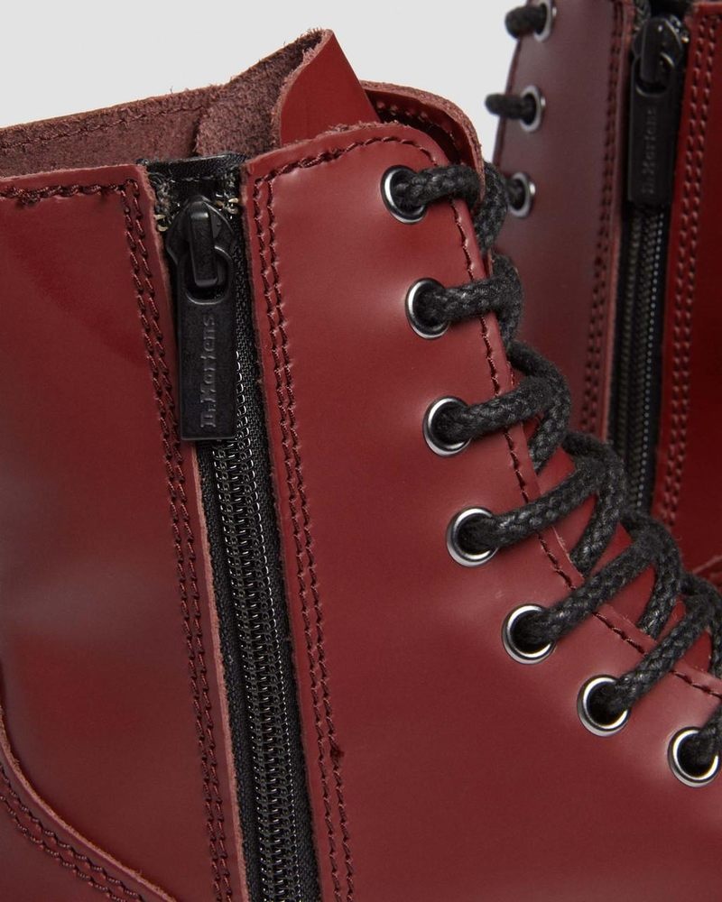 Dr Martin Martens Jadon Boot Smooth Leather Platforms (Polished Smooth) Platforms Boots Red | GV47-K6UN