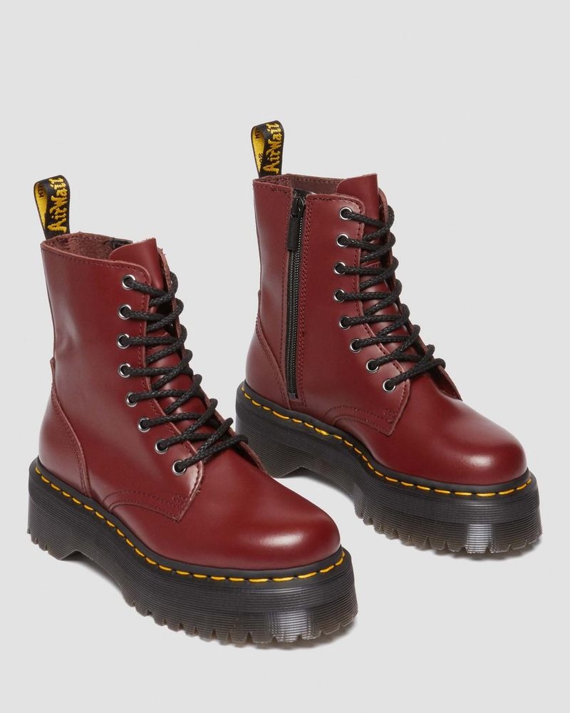 Dr Martin Martens Jadon Boot Smooth Leather Platforms (Polished Smooth) Platforms Boots Red | GI77-Z9ZU