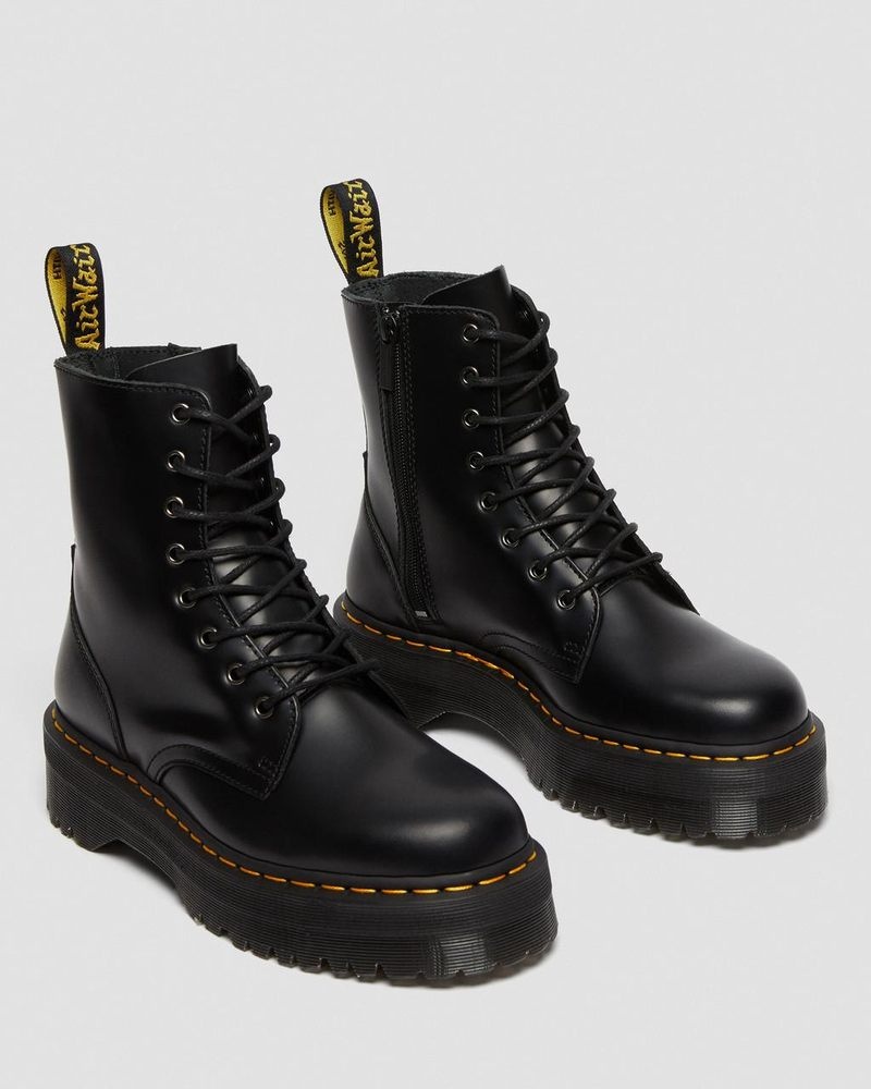 Dr Martin Martens Jadon Boot Smooth Leather Platforms (Polished Smooth) Platforms Boots Black | FT98-L2TM