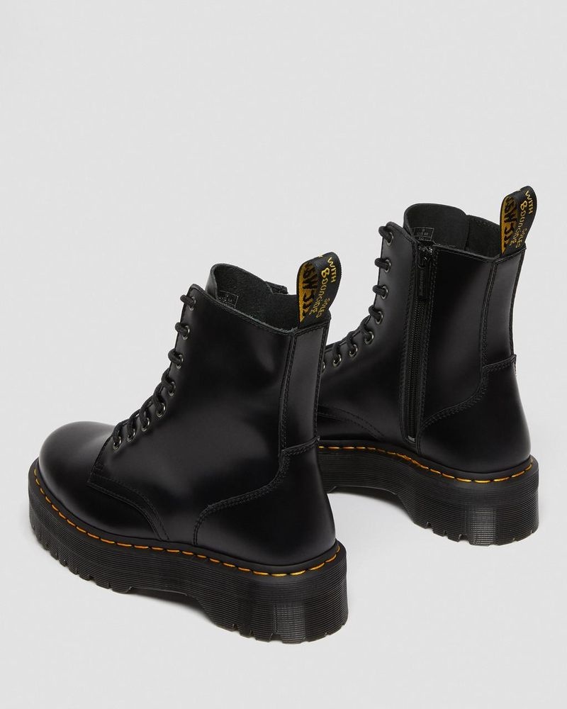 Dr Martin Martens Jadon Boot Smooth Leather Platforms (Polished Smooth) Platforms Boots Black | FT98-L2TM