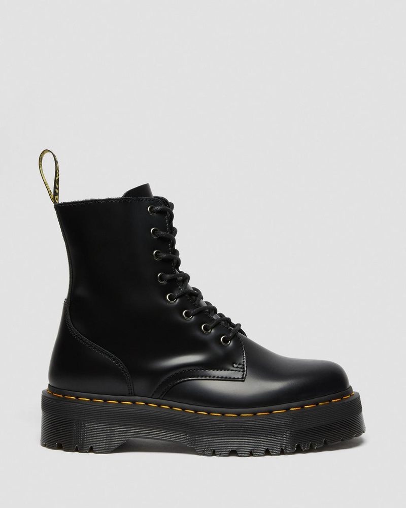 Dr Martin Martens Jadon Boot Smooth Leather Platforms (Polished Smooth) Platforms Boots Black | FT98-L2TM