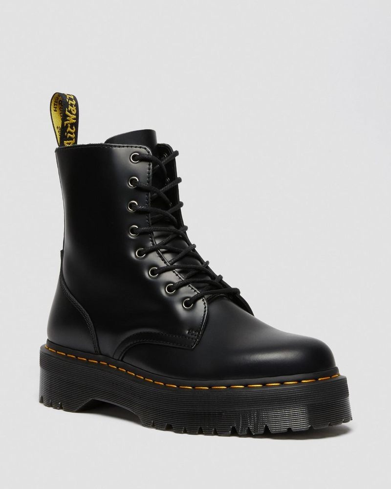 Dr Martin Martens Jadon Boot Smooth Leather Platforms (Polished Smooth) Platforms Boots Black | FT98-L2TM