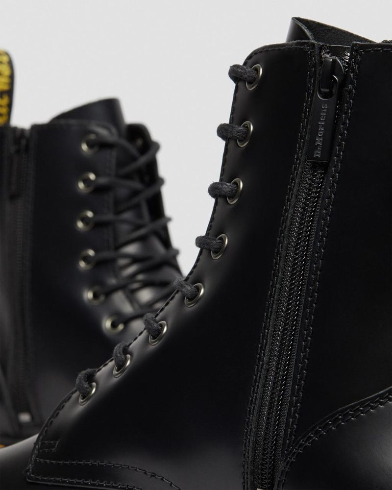 Dr Martin Martens Jadon Boot Smooth Leather Platforms (Polished Smooth) Platforms Boots Black | RG60-E4EA