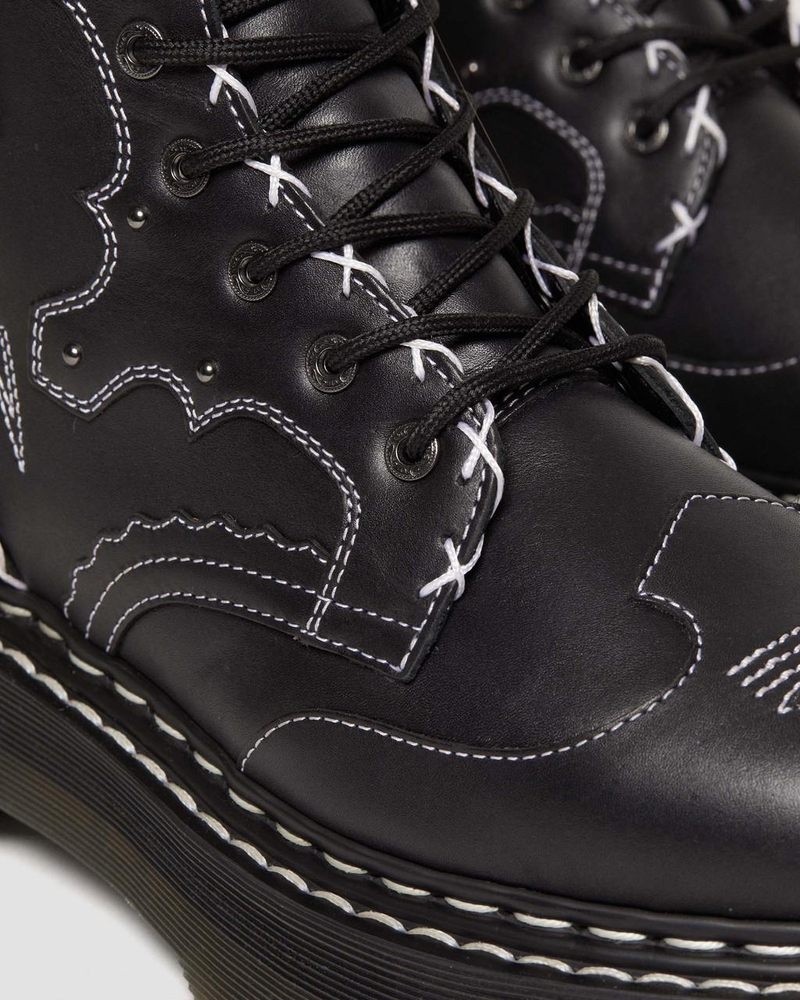 Dr Martin Martens Jadon Hi Boot Gothic Americana Leather Platforms (Wanama) Platforms Boots Black | JE56-L9IJ