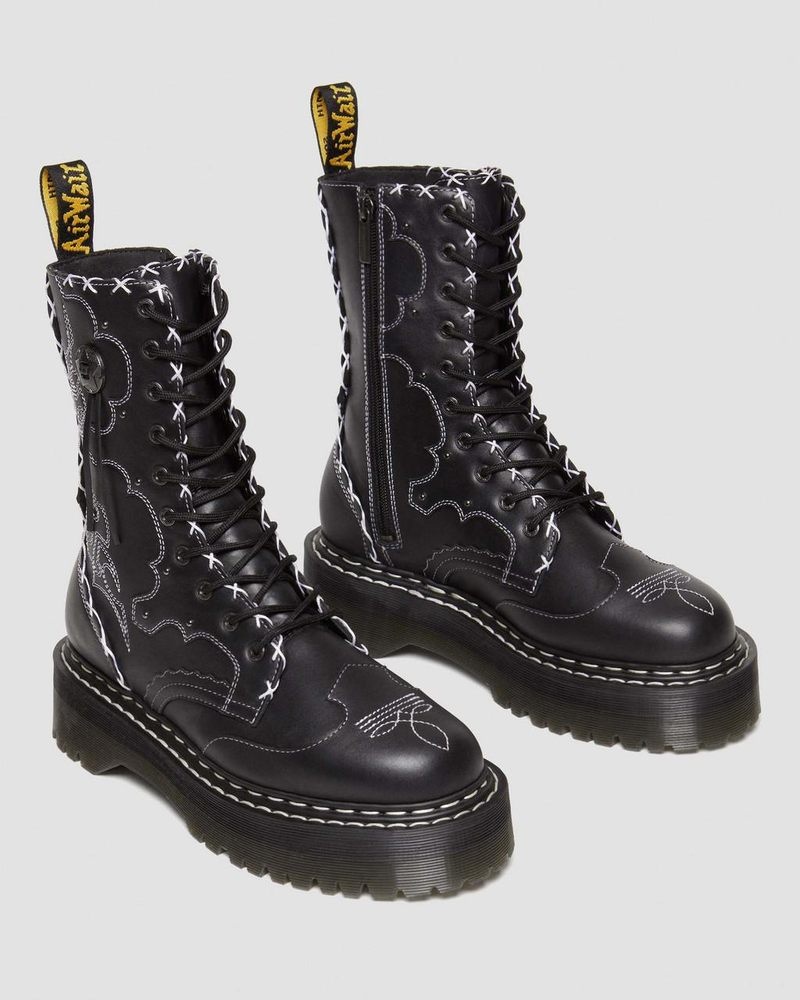 Dr Martin Martens Jadon Hi Boot Gothic Americana Leather Platforms (Wanama) Platforms Boots Black | JE56-L9IJ