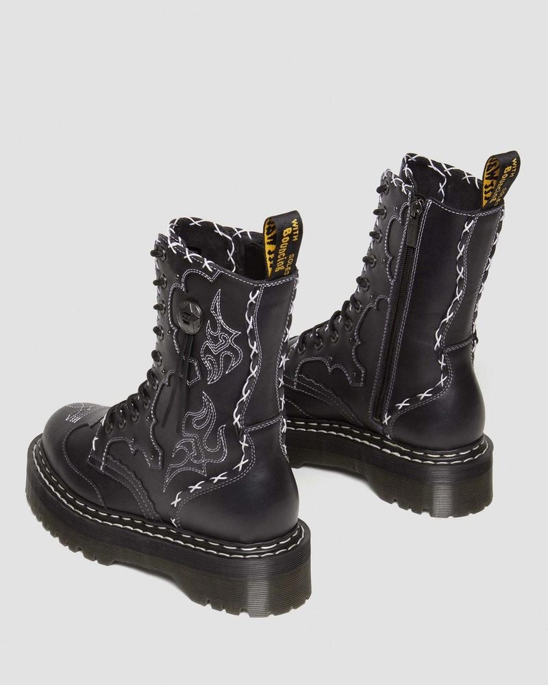 Dr Martin Martens Jadon Hi Boot Gothic Americana Leather Platforms (Wanama) Platforms Boots Black | JE56-L9IJ