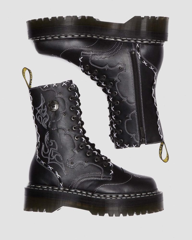 Dr Martin Martens Jadon Hi Boot Gothic Americana Leather Platforms (Wanama) Platforms Boots Black | JE56-L9IJ