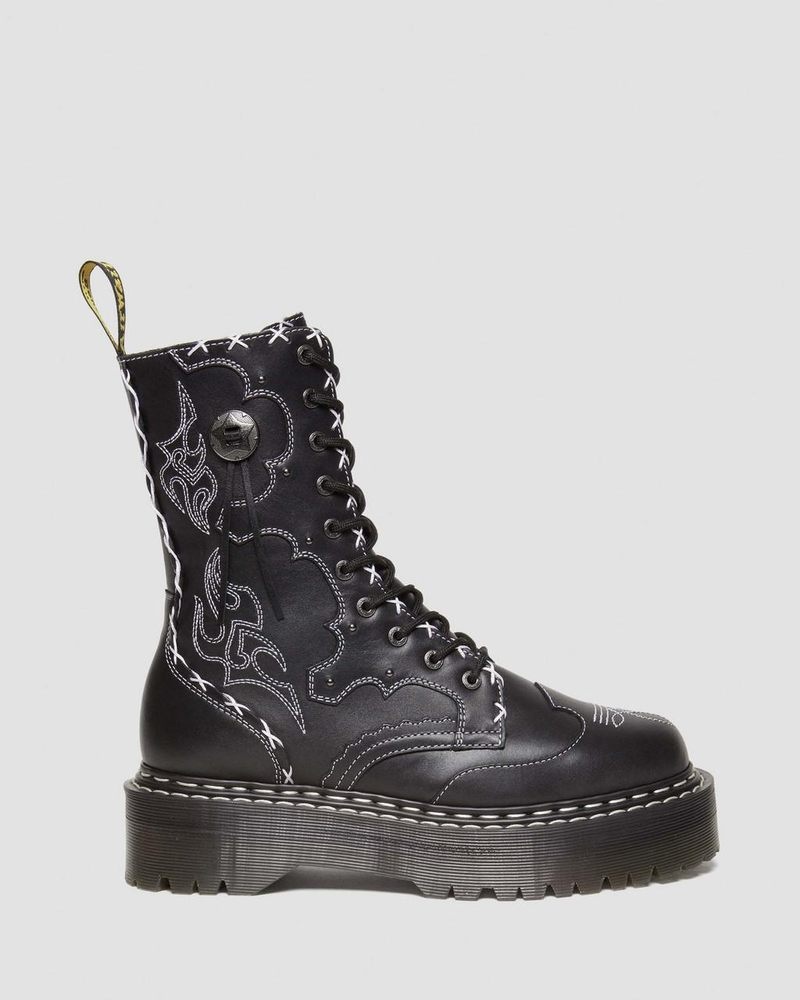 Dr Martin Martens Jadon Hi Boot Gothic Americana Leather Platforms (Wanama) Platforms Boots Black | BY21-N3MO