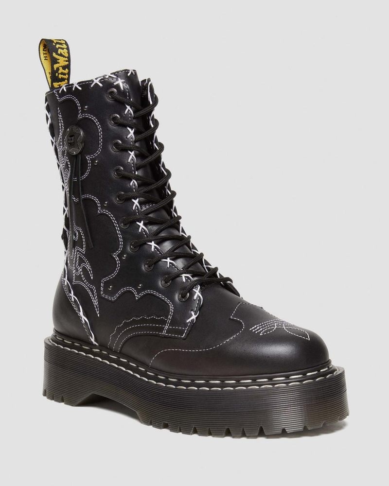 Dr Martin Martens Jadon Hi Boot Gothic Americana Leather Platforms (Wanama) Platforms Boots Black | BY21-N3MO