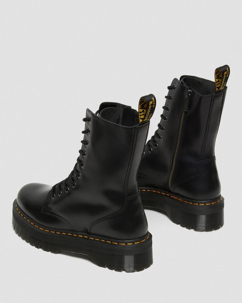 Dr Martin Martens Jadon Hi Boot Smooth Leather Platforms (Polished Smooth) Platforms Boots Black | ZH62-A2KU