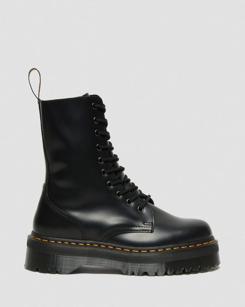 Dr Martin Martens Jadon Hi Boot Smooth Leather Platforms (Polished Smooth) Platforms Boots Black | ZH62-A2KU