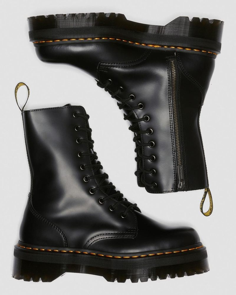 Dr Martin Martens Jadon Hi Boot Smooth Leather Platforms (Polished Smooth) Platforms Boots Black | ZH62-A2KU