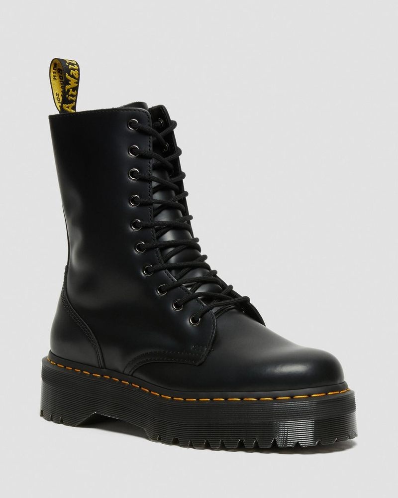 Dr Martin Martens Jadon Hi Boot Smooth Leather Platforms (Polished Smooth) Platforms Boots Black | ZH62-A2KU