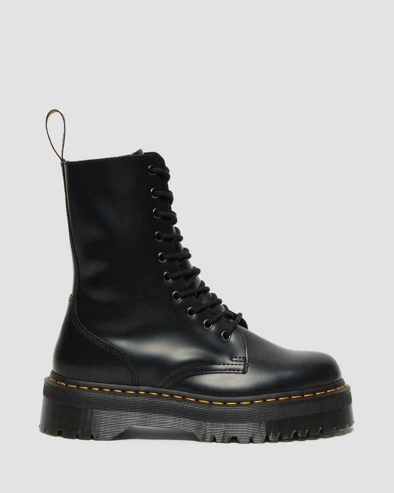 Dr Martin Martens Jadon Hi Boot Smooth Leather Platforms (Polished Smooth) Platforms Boots Black | XB41-S3SQ