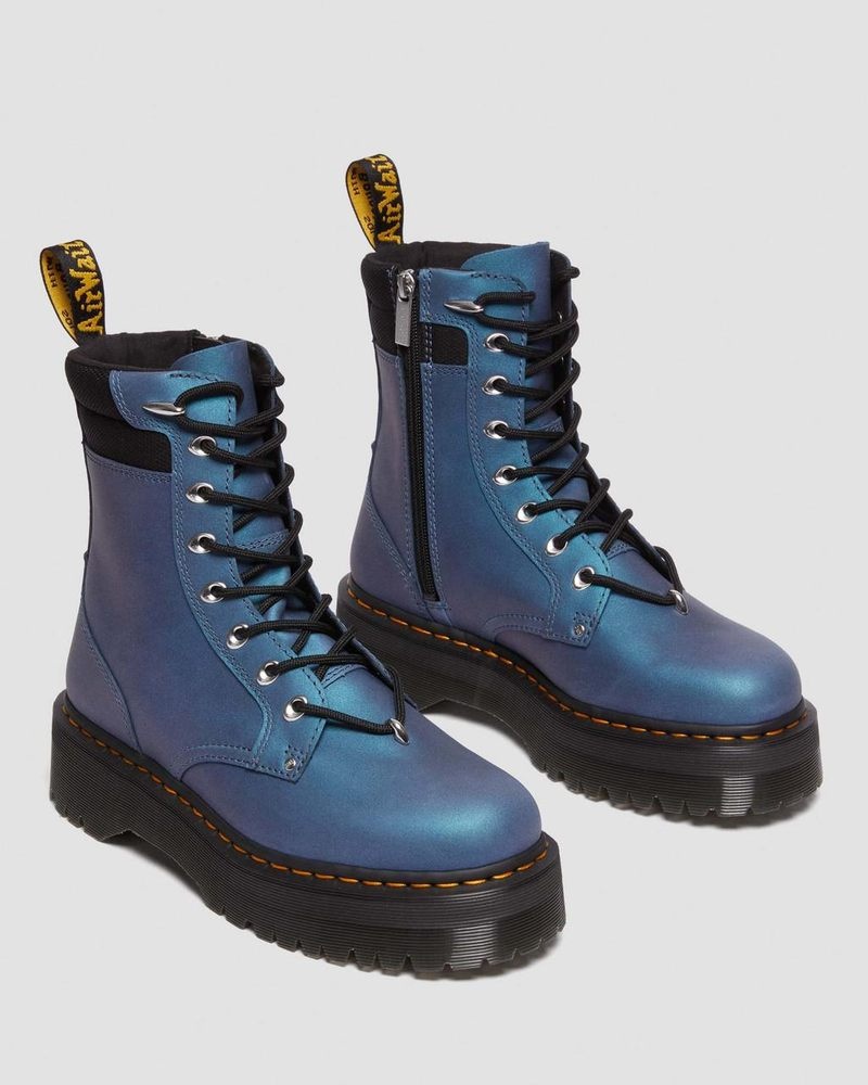 Dr Martin Martens Jadon II Boot Hardware Pull Up Leather Platforms (Pull Up Shift) Platforms Boots Deep Blue | YR39-F4UE