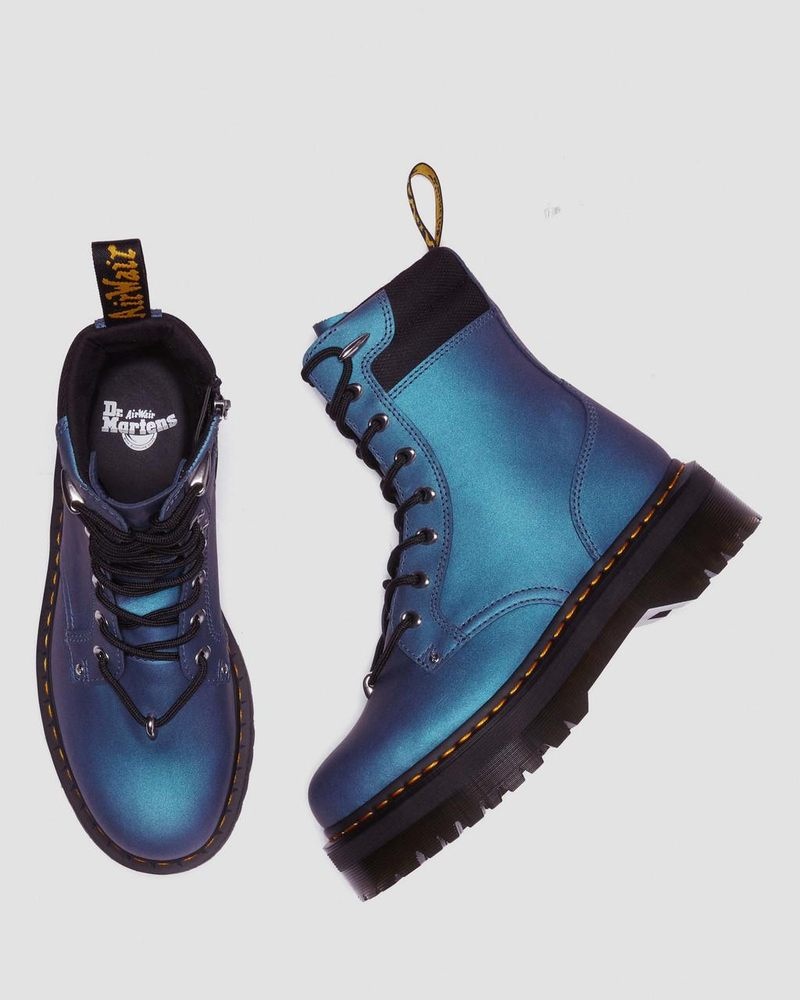 Dr Martin Martens Jadon II Boot Hardware Pull Up Leather Platforms (Pull Up Shift) Platforms Boots Deep Blue | YR39-F4UE