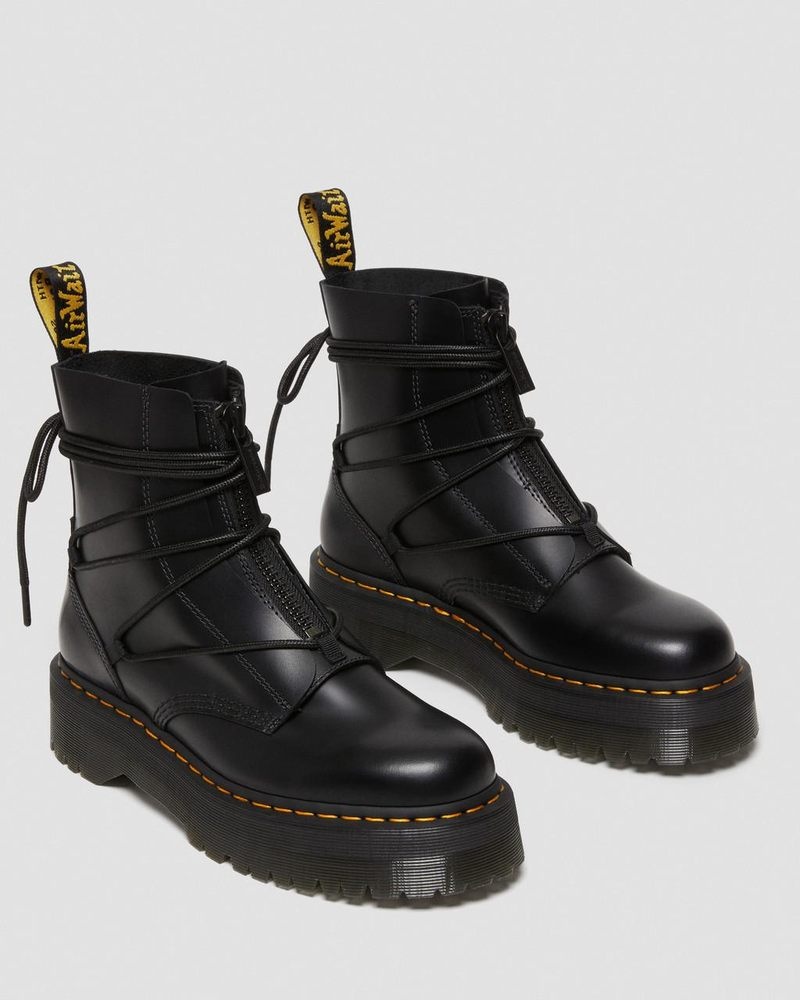 Dr Martin Martens Jarrick II Laced Leather Platform Boots (Smooth+Paris) Platforms Boots Black | DD96-C2UB