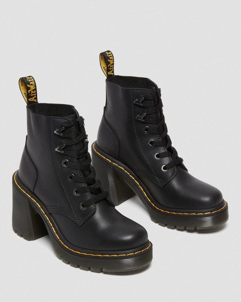 Dr Martin Martens Jesy Sendal Leather Lace Up Flared Heel Boots (Sendal) Platforms Boots Black | BW25-Y7QW