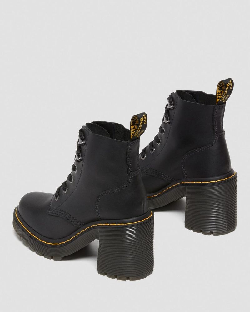 Dr Martin Martens Jesy Sendal Leather Lace Up Flared Heel Boots (Sendal) Platforms Boots Black | BW25-Y7QW