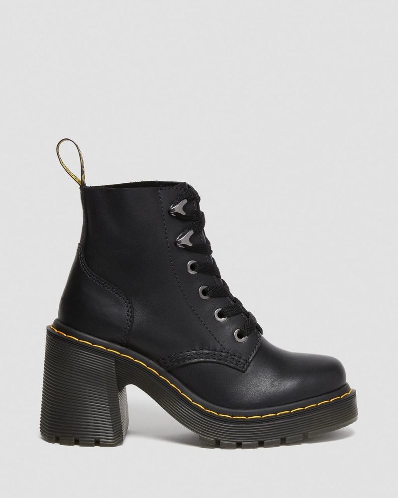 Dr Martin Martens Jesy Sendal Leather Lace Up Flared Heel Boots (Sendal) Platforms Boots Black | BW25-Y7QW