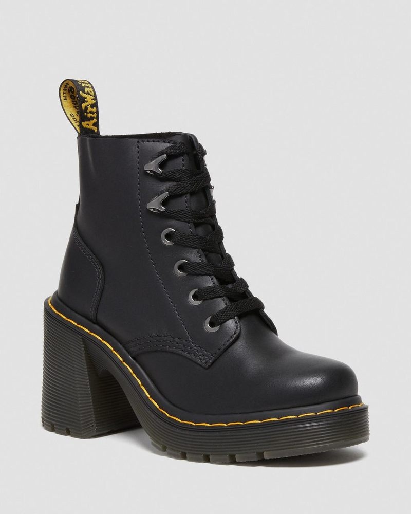 Dr Martin Martens Jesy Sendal Leather Lace Up Flared Heel Boots (Sendal) Platforms Boots Black | BW25-Y7QW