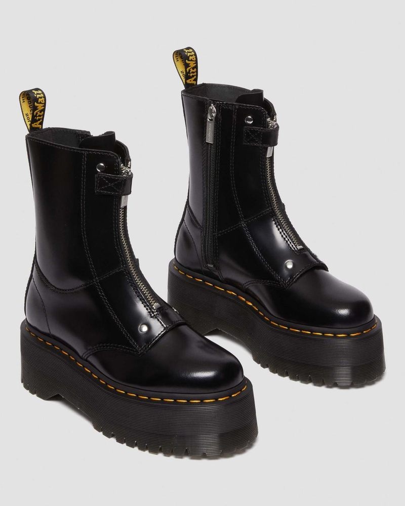 Dr Martin Martens Jetta Hi Max Leather Platform Boots (Buttero) Platforms Boots Black | AK72-F5HA