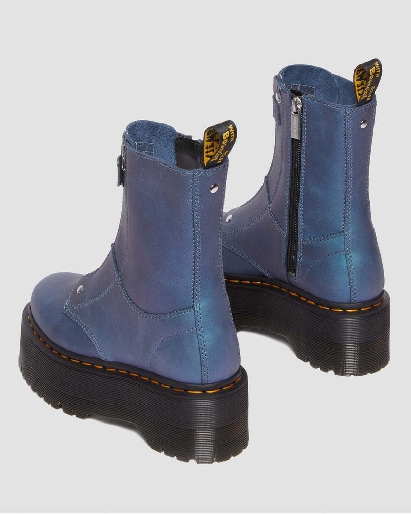 Dr Martin Martens Jetta Hi Max Metallic Leather Platform Boots (Pull Up Shift) Platforms Boots Deep Blue | PN69-C8KH