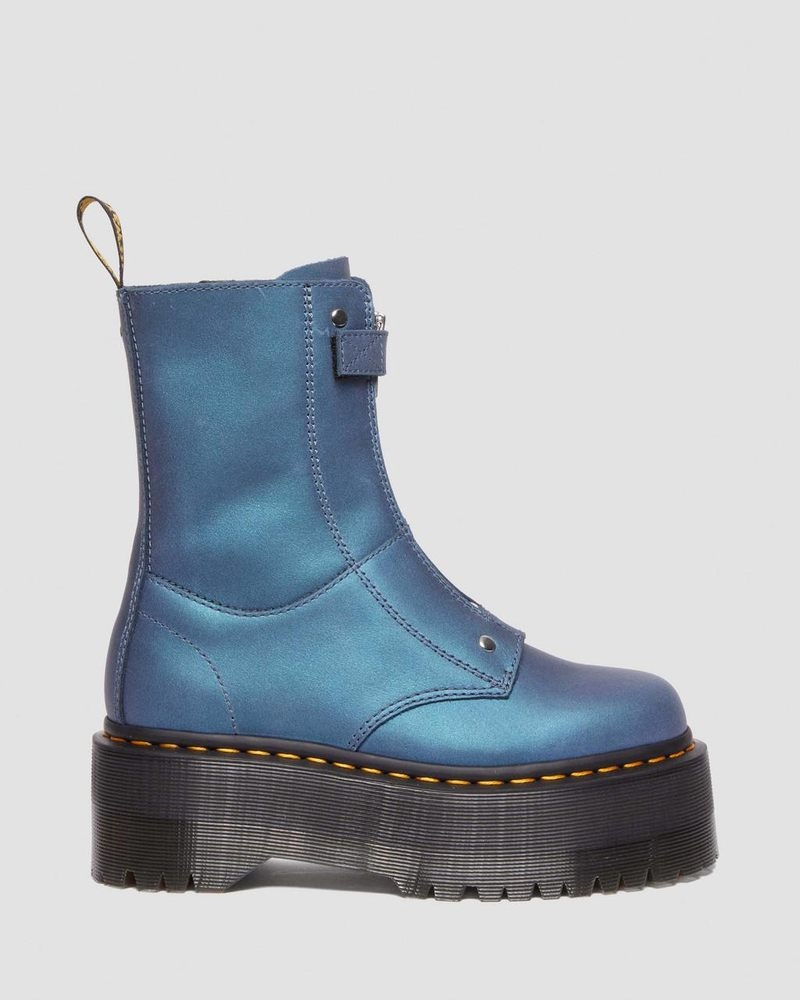 Dr Martin Martens Jetta Hi Max Metallic Leather Platform Boots (Pull Up Shift) Platforms Boots Deep Blue | PN69-C8KH