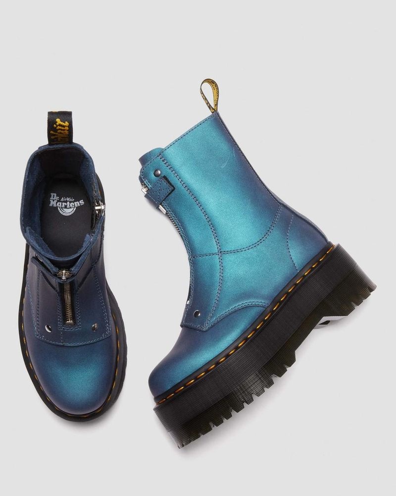 Dr Martin Martens Jetta Hi Max Metallic Leather Platform Boots (Pull Up Shift) Platforms Boots Deep Blue | PN69-C8KH