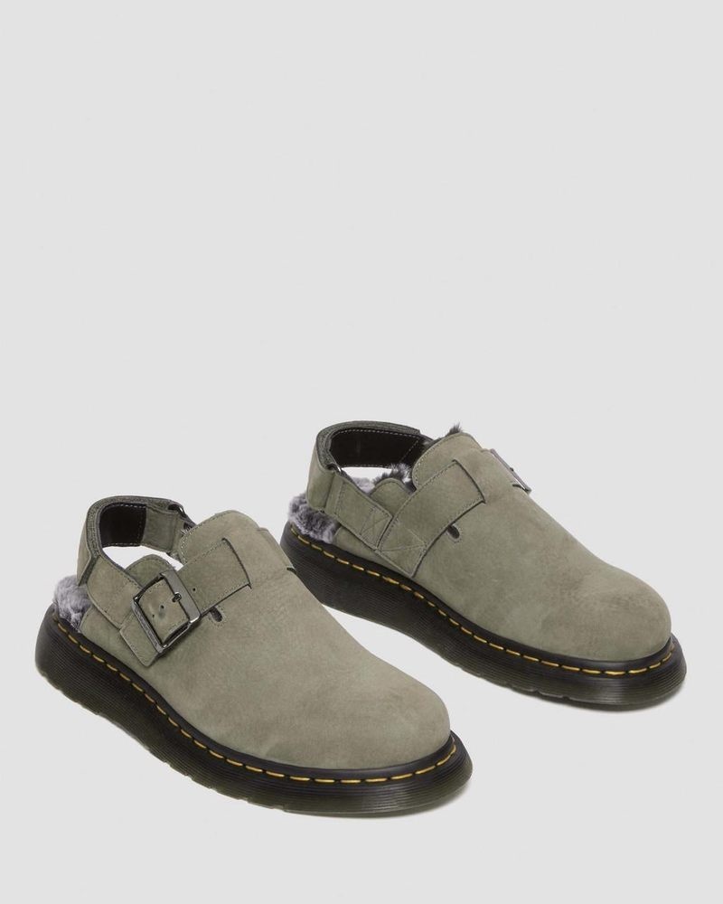 Dr Martin Martens Jorge II Faux Fur Lined Nubuck Slingback Mules (Milled Nubuck Wp) Sandals Nickel Grey | ZJ31-H8PV