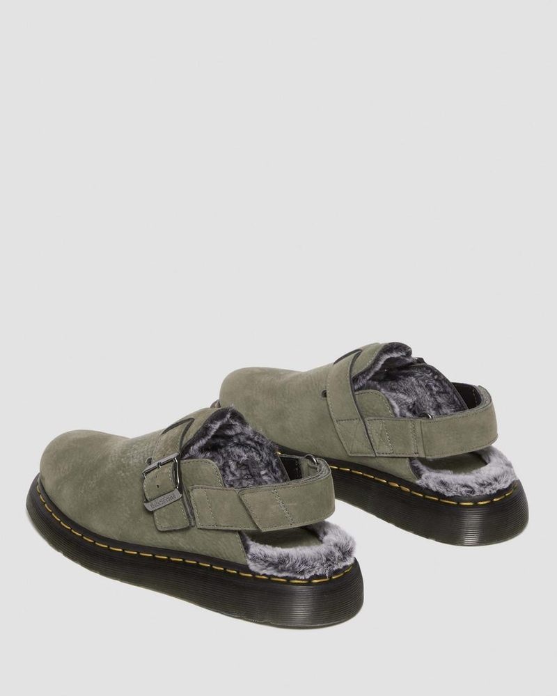 Dr Martin Martens Jorge II Faux Fur Lined Nubuck Slingback Mules (Milled Nubuck Wp) Sandals Nickel Grey | ZJ31-H8PV