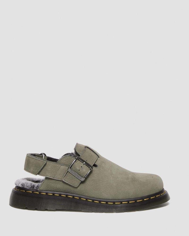 Dr Martin Martens Jorge II Faux Fur Lined Nubuck Slingback Mules (Milled Nubuck Wp) Sandals Nickel Grey | ZJ31-H8PV