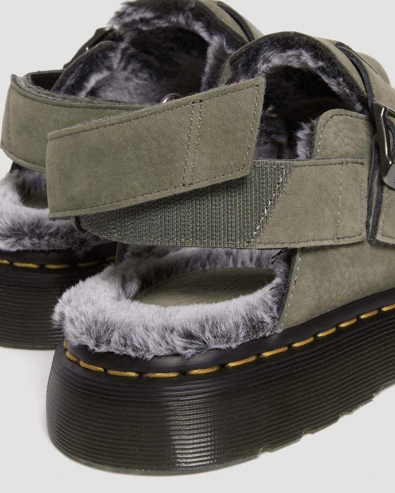 Dr Martin Martens Jorge II Faux Fur Lined Nubuck Slingback Mules (Milled Nubuck Wp) Sandals Nickel Grey | ZJ31-H8PV