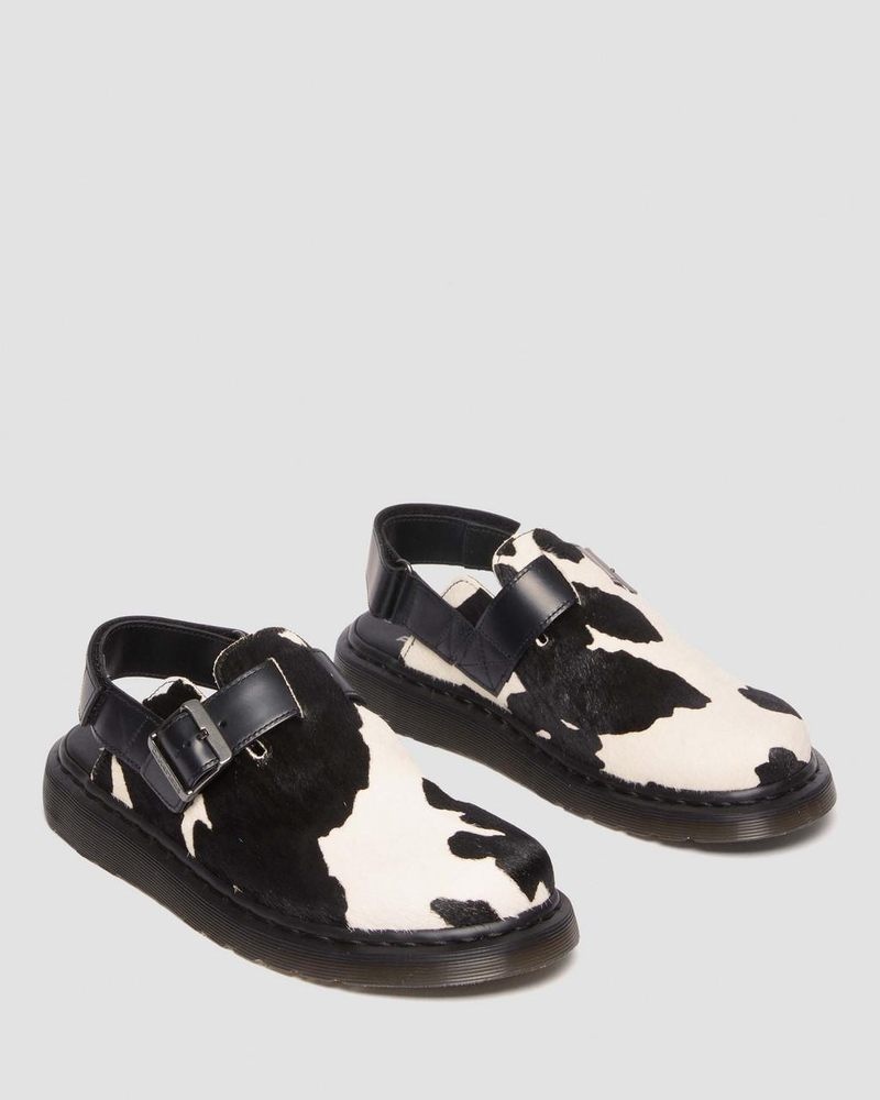 Dr Martin Martens Jorge II Hair-on Animal Print Slingback Mules (Hair On + Atlas) Sandals Black / White | DI74-Z6HP