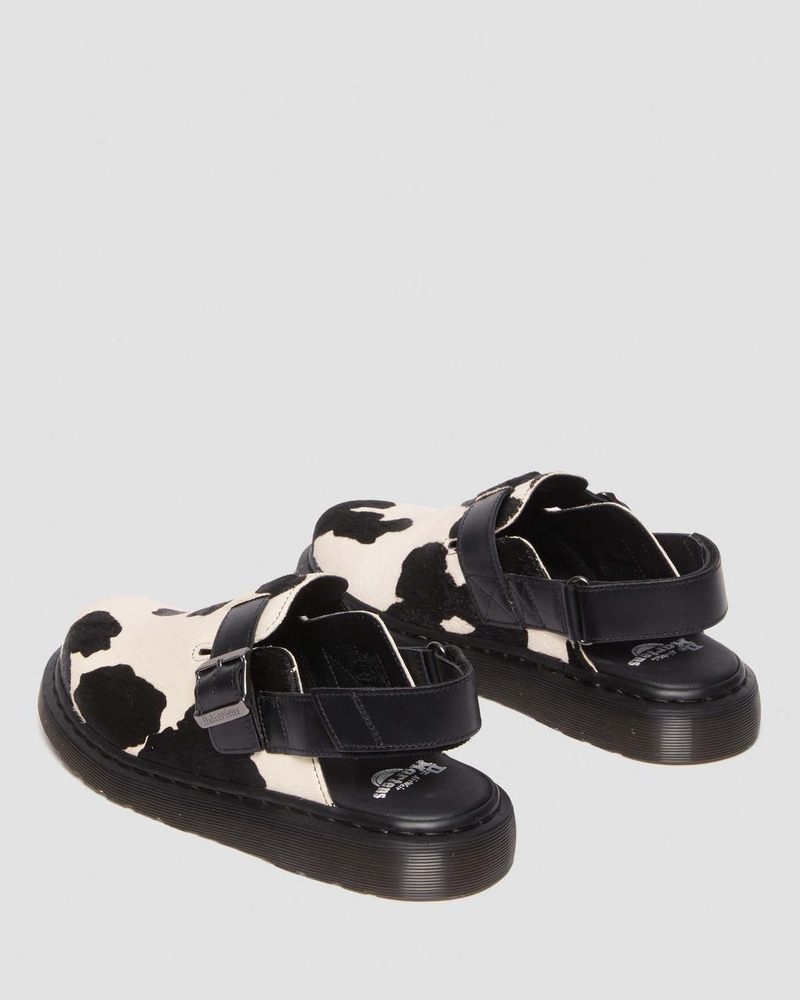 Dr Martin Martens Jorge II Hair-on Animal Print Slingback Mules (Hair On + Atlas) Sandals Black / White | DI74-Z6HP