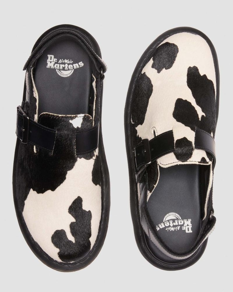 Dr Martin Martens Jorge II Hair-on Animal Print Slingback Mules (Hair On + Atlas) Sandals Black / White | DI74-Z6HP