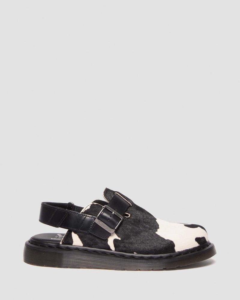 Dr Martin Martens Jorge II Hair-on Animal Print Slingback Mules (Hair On + Atlas) Sandals Black/White | IH24-S9CN