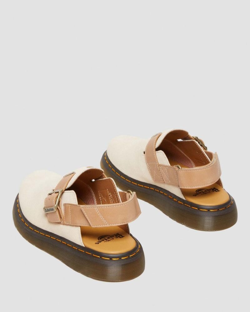 Dr Martin Martens Jorge II Suede & Leather Slingback Mules (E.H.Suede+Carrara) Sandals Parchment Beige / Beige | JW31-M4WH