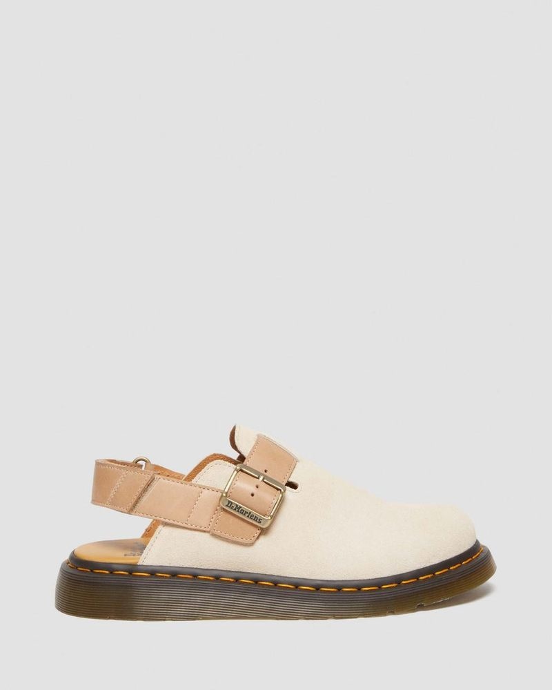 Dr Martin Martens Jorge II Suede & Leather Slingback Mules (E.H.Suede+Carrara) Sandals Parchment Beige / Beige | JW31-M4WH