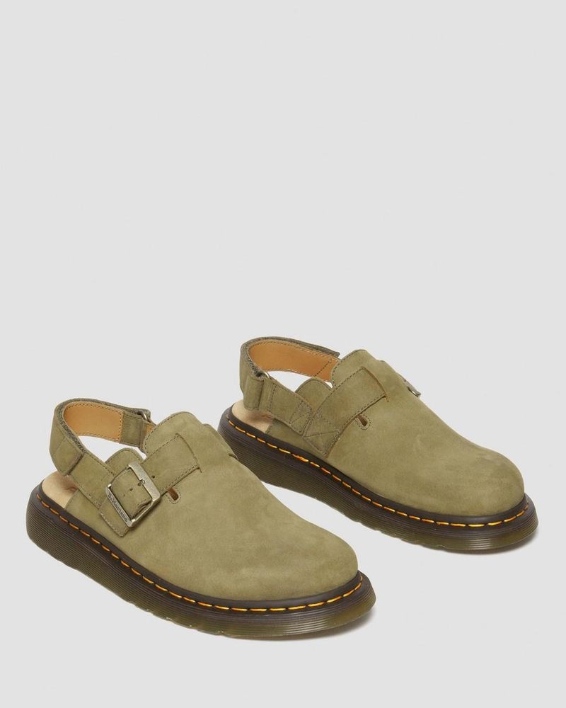 Dr Martin Martens Jorge II Tumbled Nubuck Leather Slingback Mules (Tumbled Nubuck) Sandals Muted Olive | ER86-L5CO