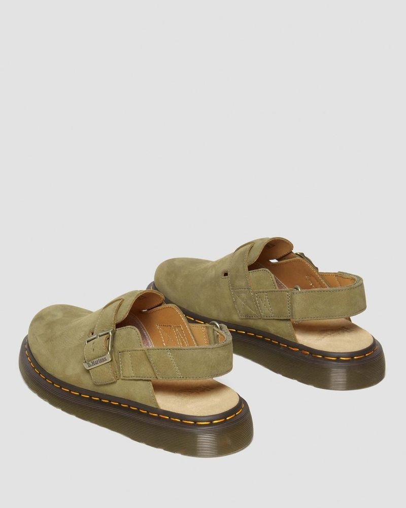 Dr Martin Martens Jorge II Tumbled Nubuck Leather Slingback Mules (Tumbled Nubuck) Sandals Muted Olive | ER86-L5CO