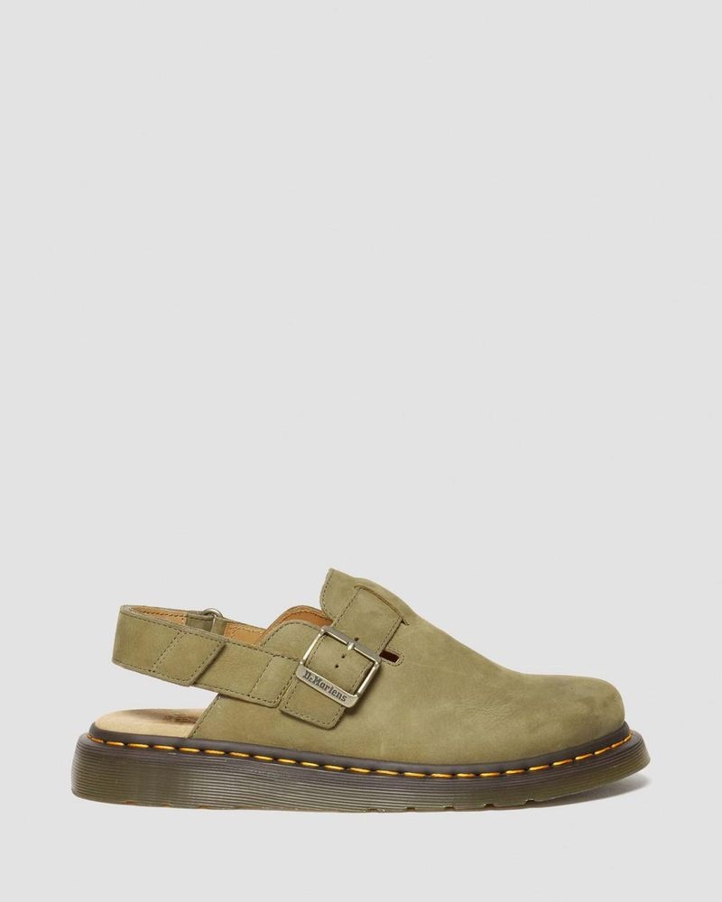 Dr Martin Martens Jorge II Tumbled Nubuck Leather Slingback Mules (Tumbled Nubuck) Sandals Muted Olive | ER86-L5CO