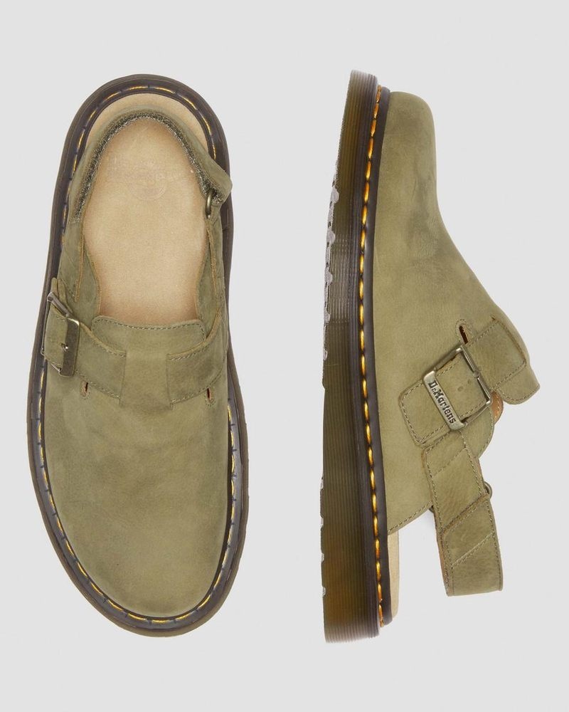 Dr Martin Martens Jorge II Tumbled Nubuck Leather Slingback Mules (Tumbled Nubuck) Sandals Muted Olive | ER86-L5CO