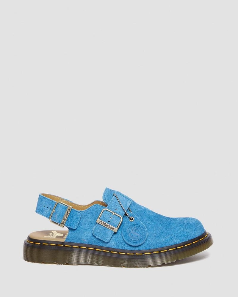 Dr Martin Martens Jorge Made in England Suede Slingback Mules (Repello Calf Suede (Gum Oil)) Sandals Blue | TJ66-D8GP