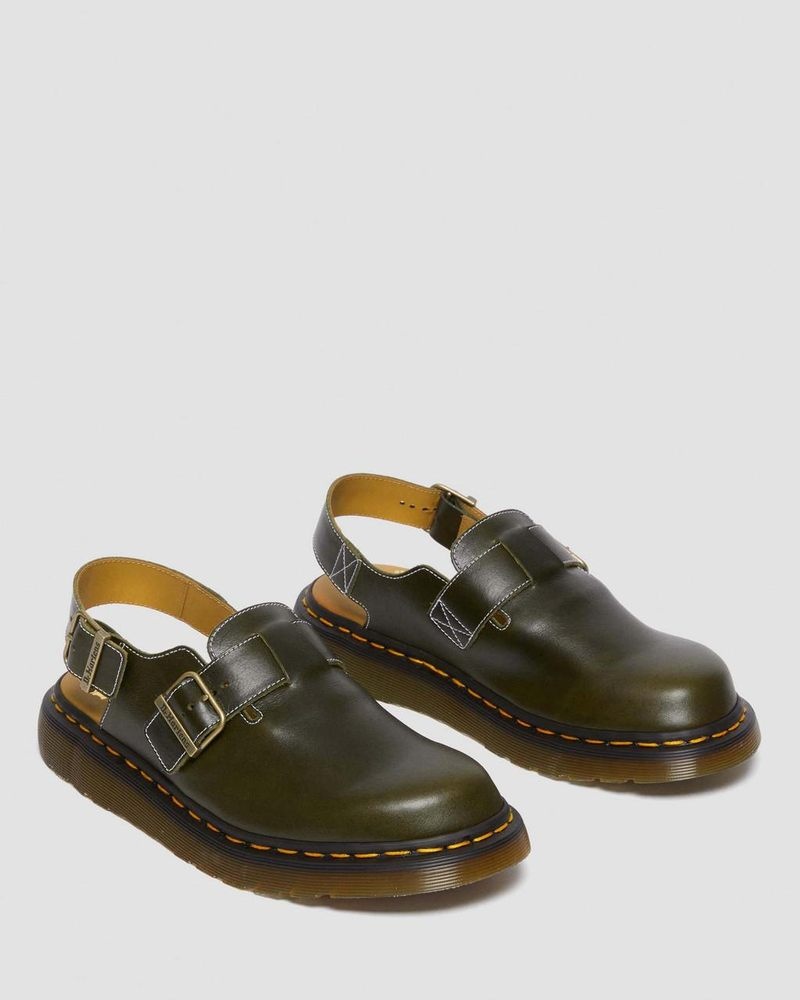 Dr Martin Martens Jorge Made in England Classic Leather Slingback Mules Sandals Dark Green | BF24-X2AU