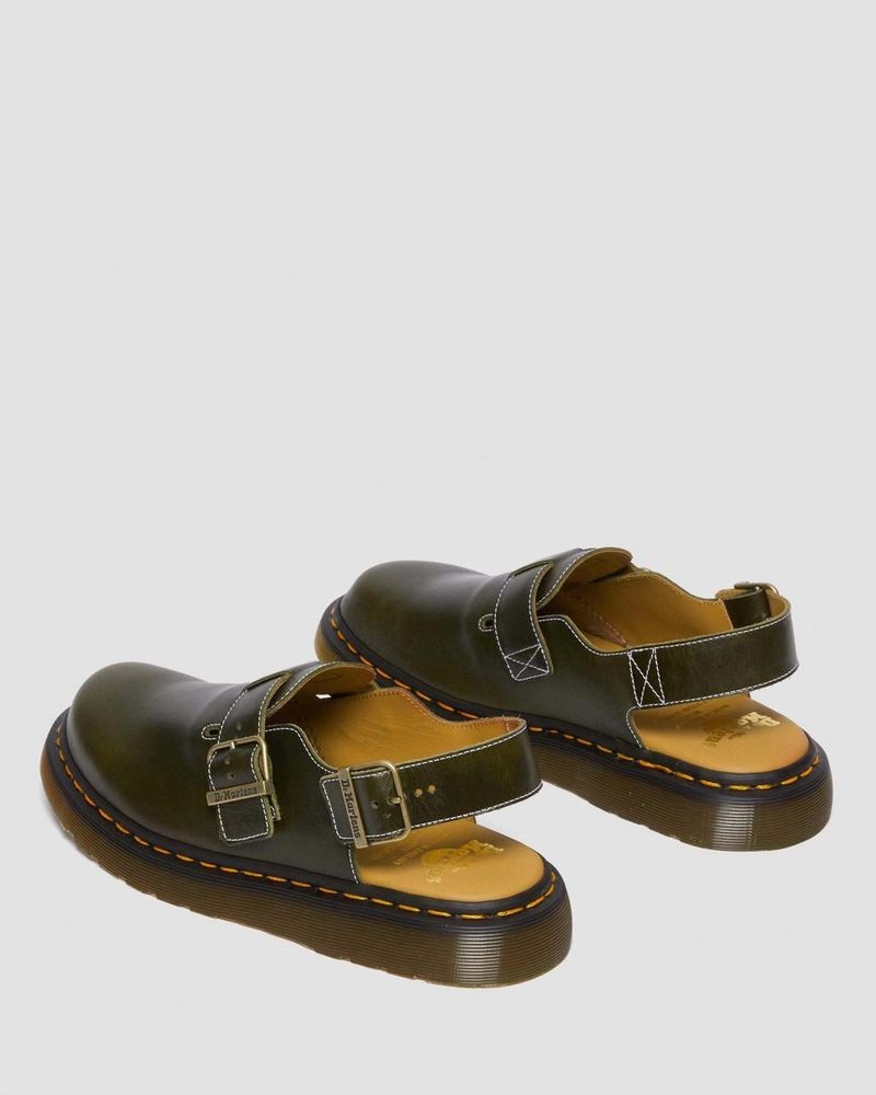 Dr Martin Martens Jorge Made in England Classic Leather Slingback Mules Sandals Dark Green | BF24-X2AU