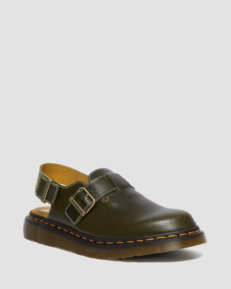 Dr Martin Martens Jorge Made in England Classic Leather Slingback Mules Sandals Dark Green | BF24-X2AU